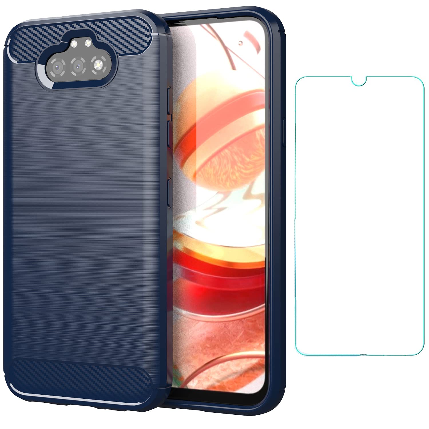 ASUWISH Tempered Glass Screen Protector & Silicone Phone Case for LG K31/Phoenix 5/Fortune 3/Risio 4 - Navy Blue Slim Soft Rubber Cover for Men & Women - Perfect for Everyday Protection & Style