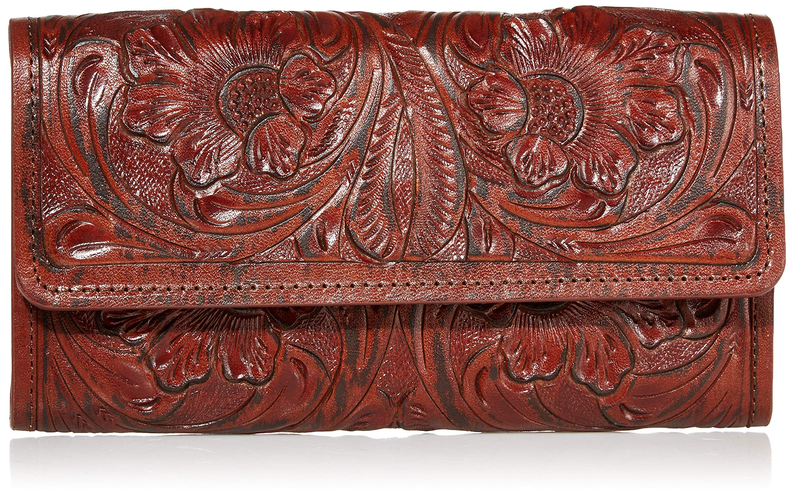 Mauzari Geneva Women's Tooled Leather Wallet - Genuine Leather RFID Blocking Bifold Wallet for Women (Parota Brown) - Perfect for Everyday Use, Travel & Gift Giving