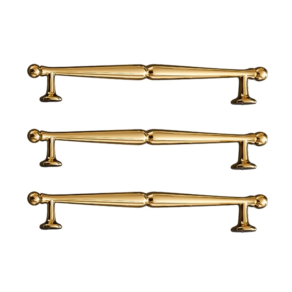 Premium 3-Piece All Copper European Style Cabinet Door Handles - Golden Pulls for Drawers & Cabinets (197mm, Gold) - Perfect for Kitchen, Bathroom & Furniture Upgrade