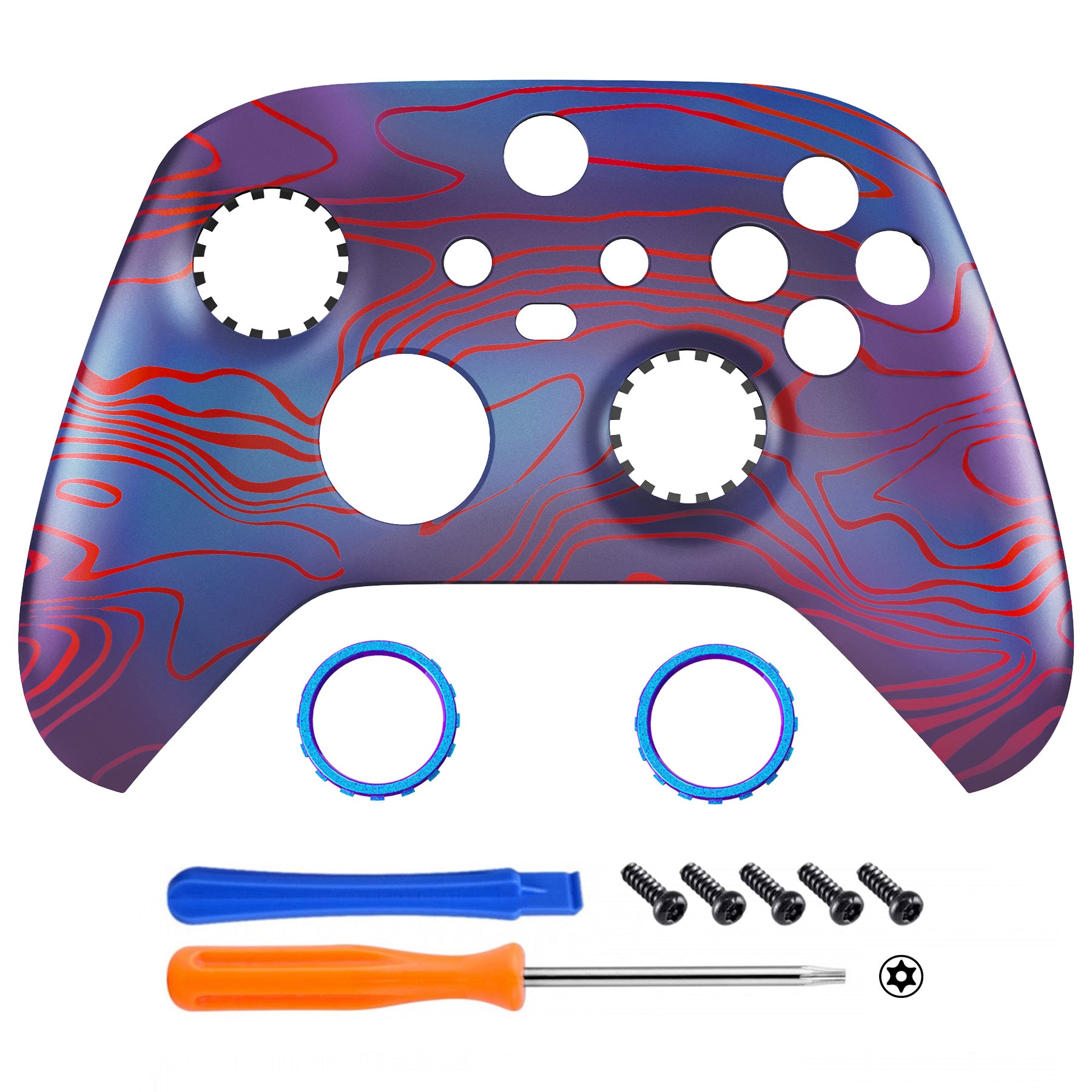 eXtremeRate Damascus Camo ASR Front Housing Shell with Accent Rings for Xbox Series X/S Controller - Soft Touch Custom Faceplate Cover for Xbox Core Controller Model 1914 (Controller Not Included) - Perfect for Gaming, Customization & Enhanced Grip