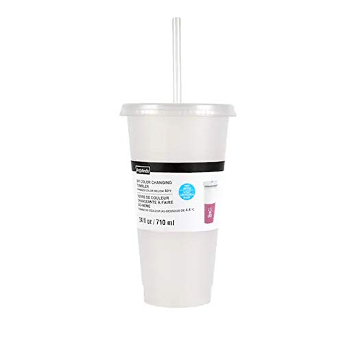 24oz DIY Color Changing Tumbler with Handle & Lid - Heat Sensitive Stainless Steel Cup for Hot & Cold Drinks - Perfect for DIY Crafts, Gifts, and Outdoor Activities (Clear)