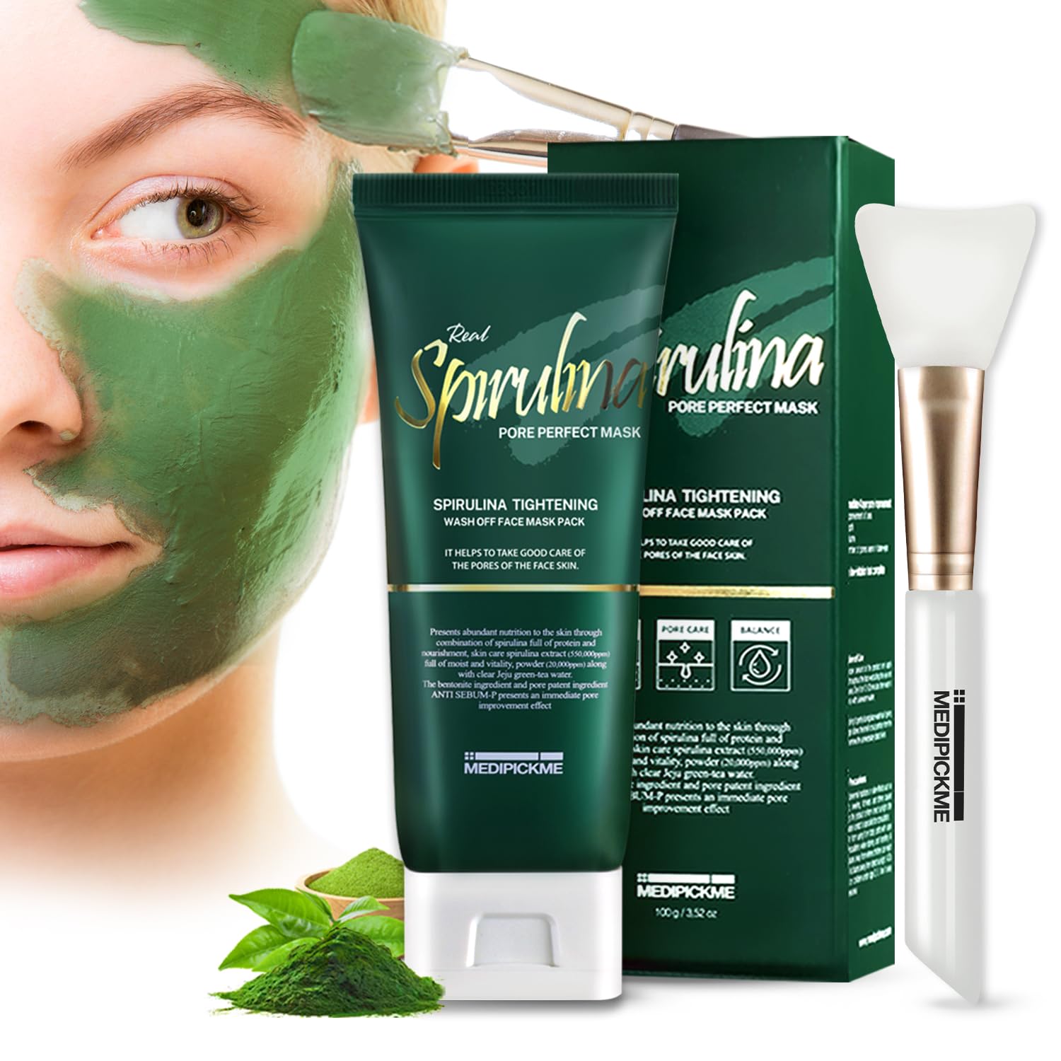 Real Spirulina Pore Perfect Mask 100g - Bentonite Clay Detox & Green Tea Face Mask for Deep Cleansing | Korean Skincare, Clay Mask for Acne & Blackheads | Refreshing Pore Treatment for Glowing Skin | Perfect for Daily Skincare Routine & Spa Night Self-Care