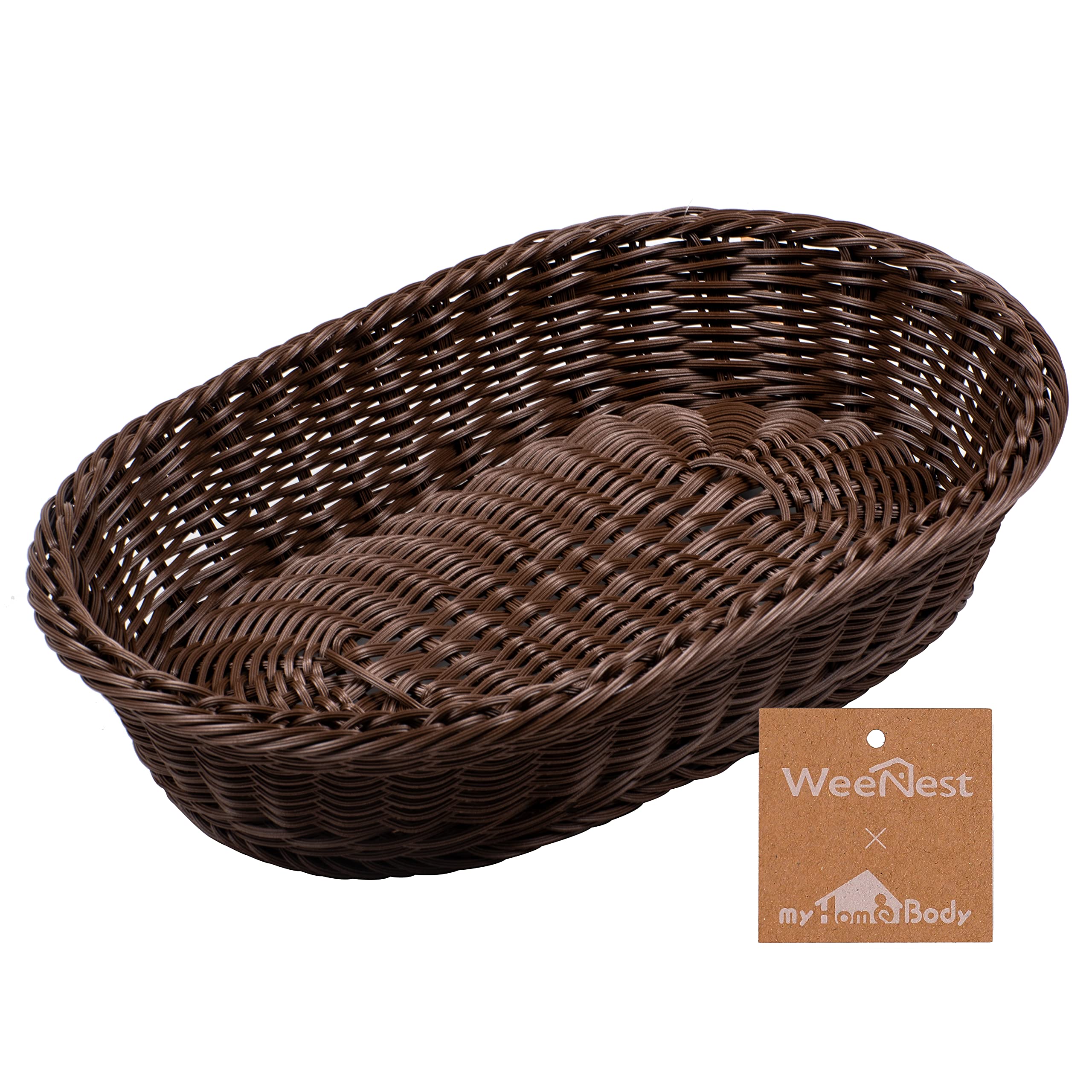 myHomeBody Oval Wicker Storage Basket - Natural Woven Home Decor Basket for Food, Fruit & Kitchen Storage | Multi-Purpose Serving Tray & Garden Basket | Perfect for Picnics, Bathroom Organization & Living Room Decor (Dark Brown, 1 pc)