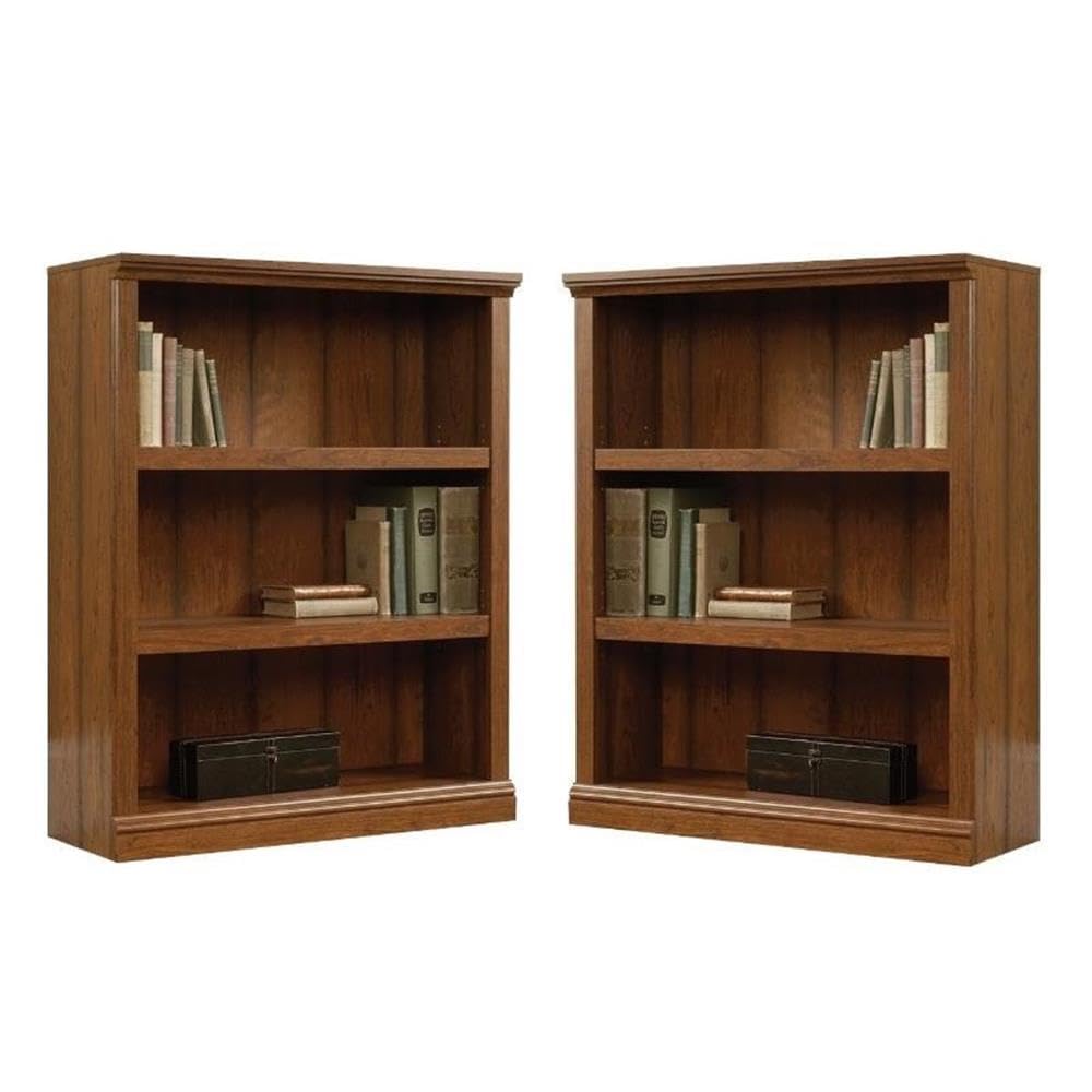 Washington Cherry Wood Bookcase Set of 2 - 3 Shelf Storage Organizer for Home, Office & Library - Solid Wood Bookshelf for Living Room, Bedroom & Study Room