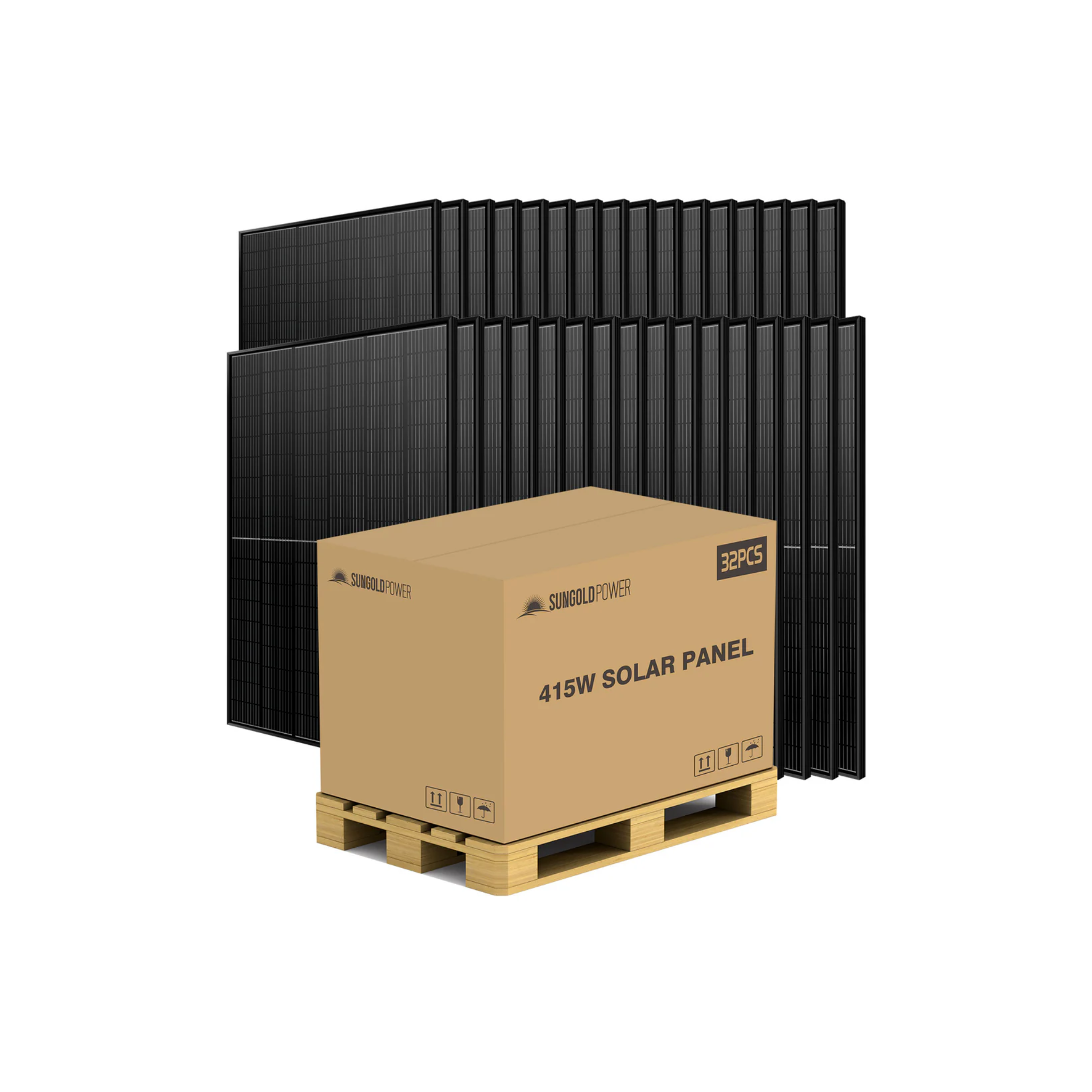 SunGoldPower 415W Monocrystalline Black PERC Solar Panel - 32 Panels Full Pallet (13.28kW) | High Efficiency Solar Modules for Home, RV & Off-Grid Power Systems