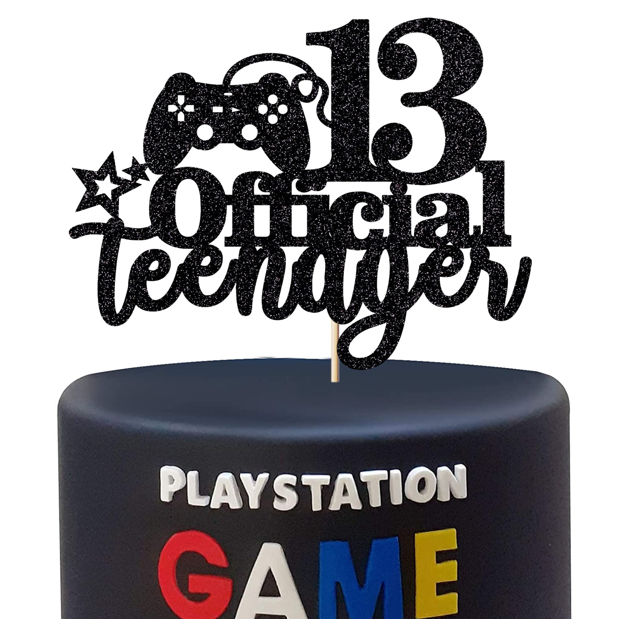 Black Glitter 13th Birthday Cake Topper - Video Game Controller Theme Party Decoration for Teen Boys & Girls | Perfect for Gaming Birthday Cakes, Sweet 16 Celebrations & Fun Teen Parties