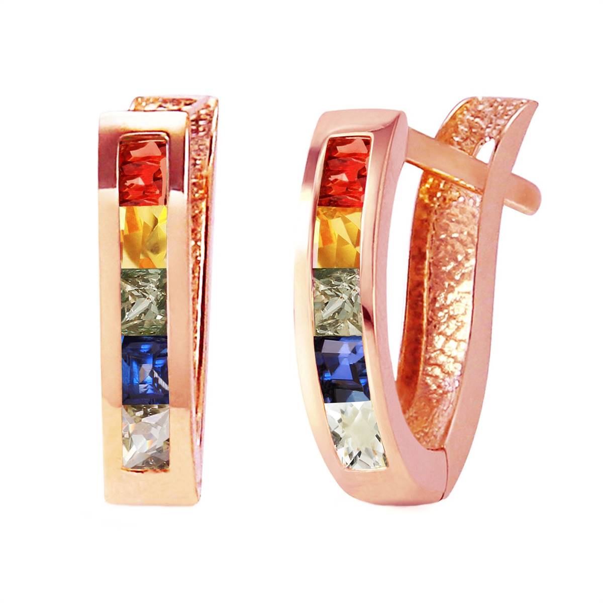 1.3 Carat 14K Solid Rose Gold Huggie Hoop Earrings with Multicolor Sapphire Gemstones - Perfect for Everyday Wear, Date Nights & Special Occasions