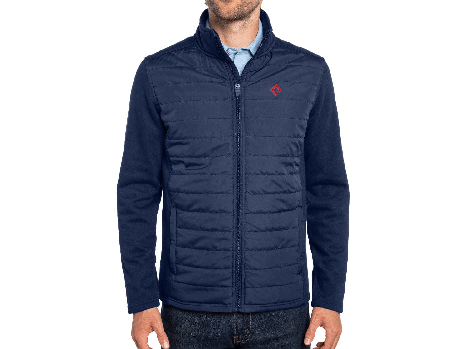 MLB Players Hybrid Puffer Jacket for Men - Navy Blue Winter Coat, Lightweight & Waterproof - Perfect for Outdoor Sports, Hiking & Casual Wear