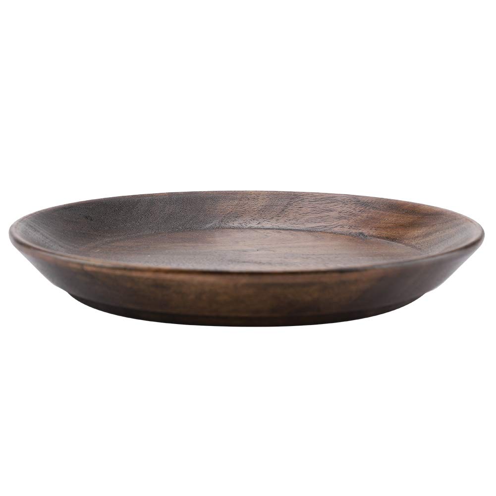 Solid Dark Round Wooden Fruit Tray - 15cm Food Serving Plate for Cake, Snacks, Desserts | Perfect for Home Kitchen, Cafes, Outdoor Picnics & Tea Parties