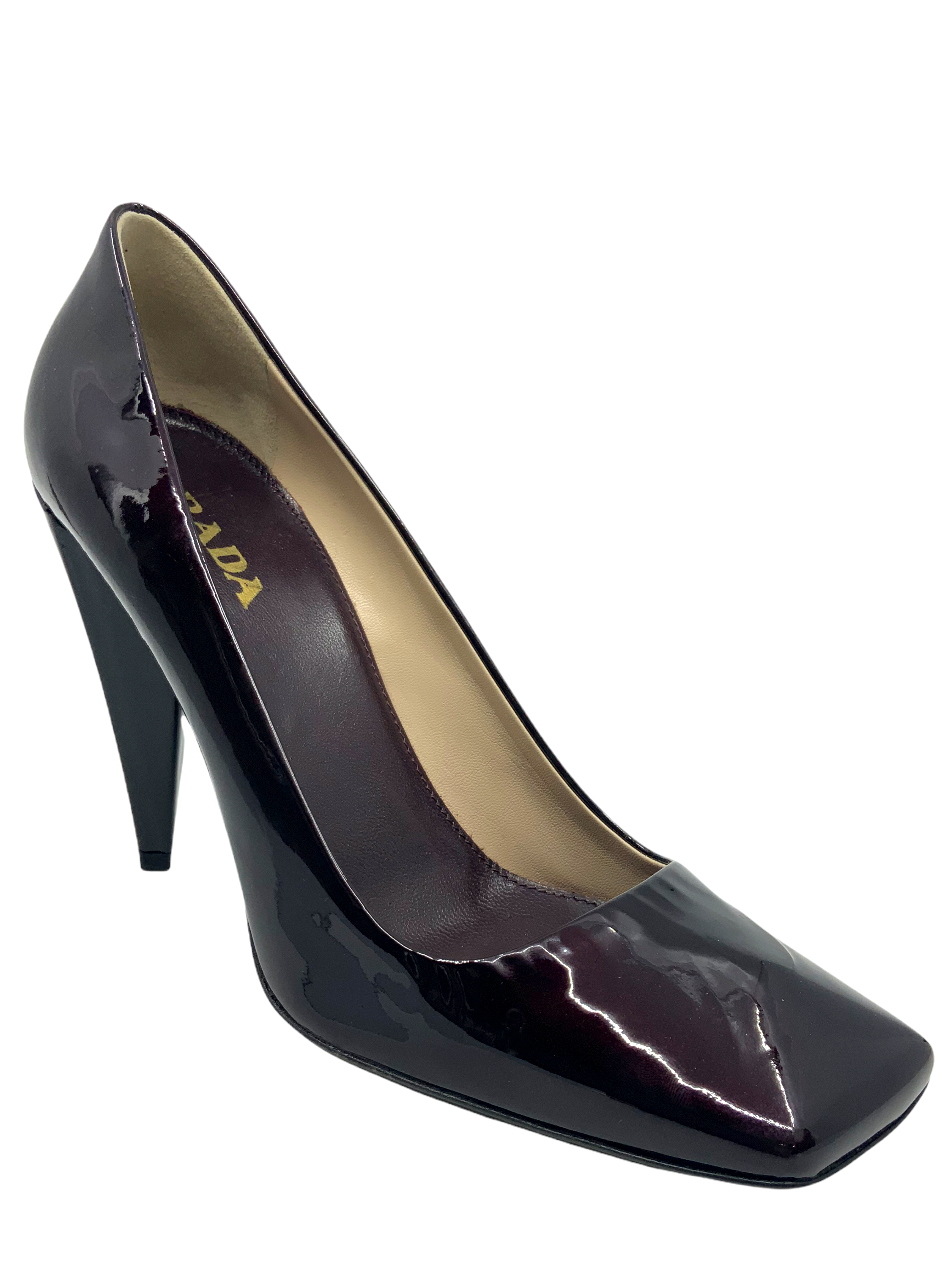 Prada Black Patent Leather Square Toe Pumps Women's Size 7 | Luxury High Heels for Office, Party & Special Occasions