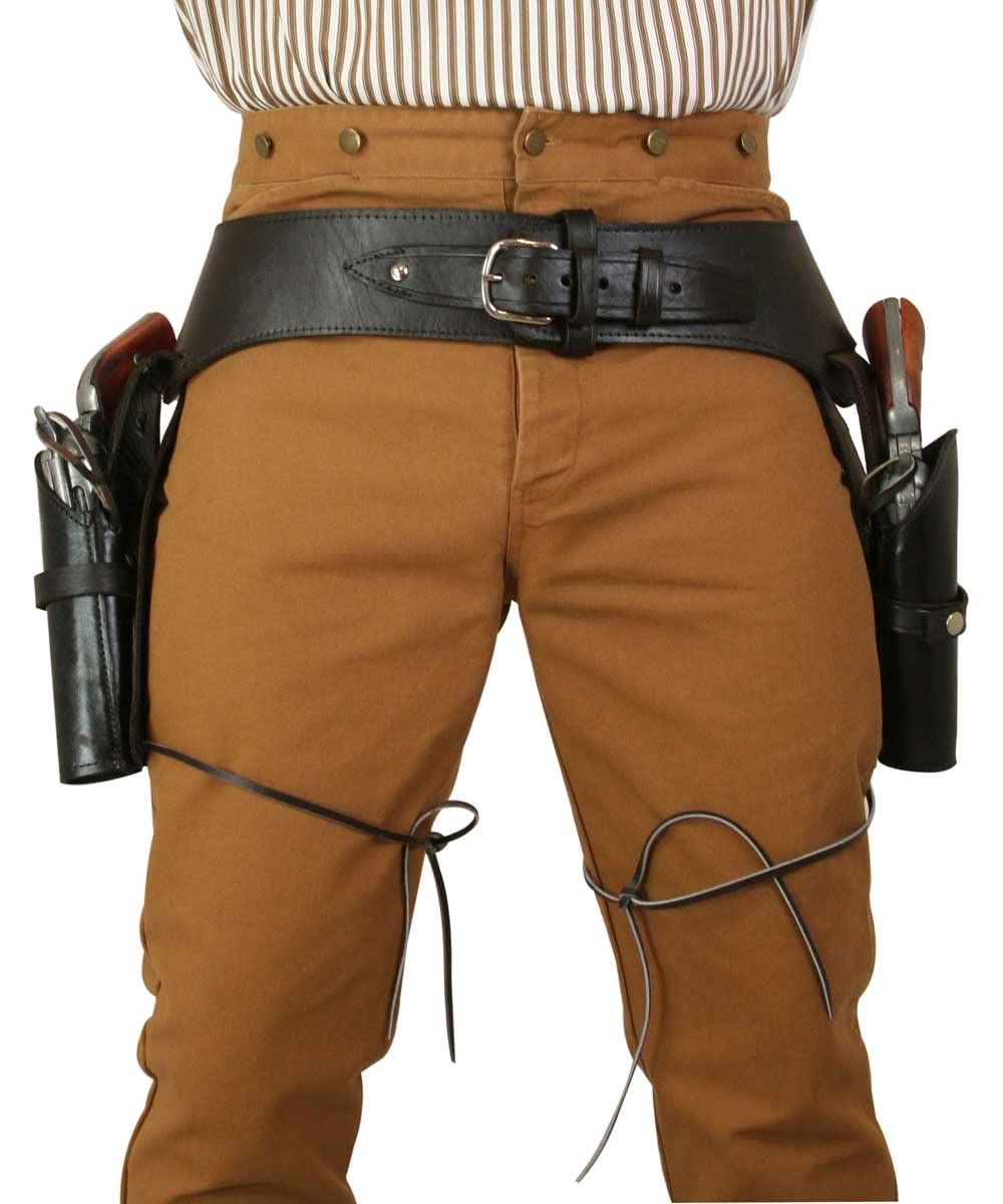 Historical Emporium Men's Double Plain Leather Western Gun Belt and Holster for .44/.45 Cal - Authentic Cowboy Style for Reenactments, Costumes & Western Events
