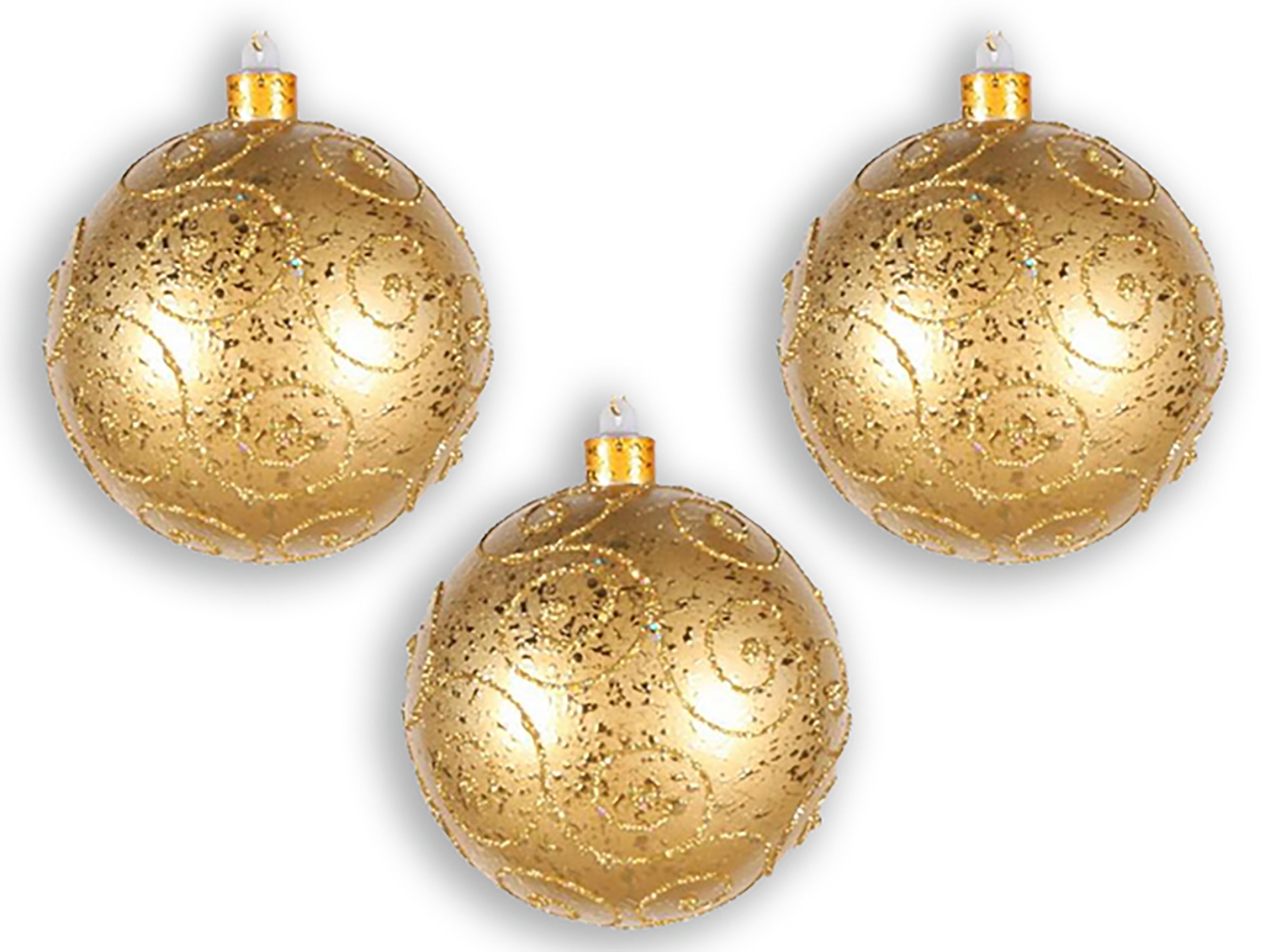 3 Pack 140mm Gold Ball Ornament with Glitter Design - Elegant Christmas Tree Decorations for Holiday Party & Home Decor