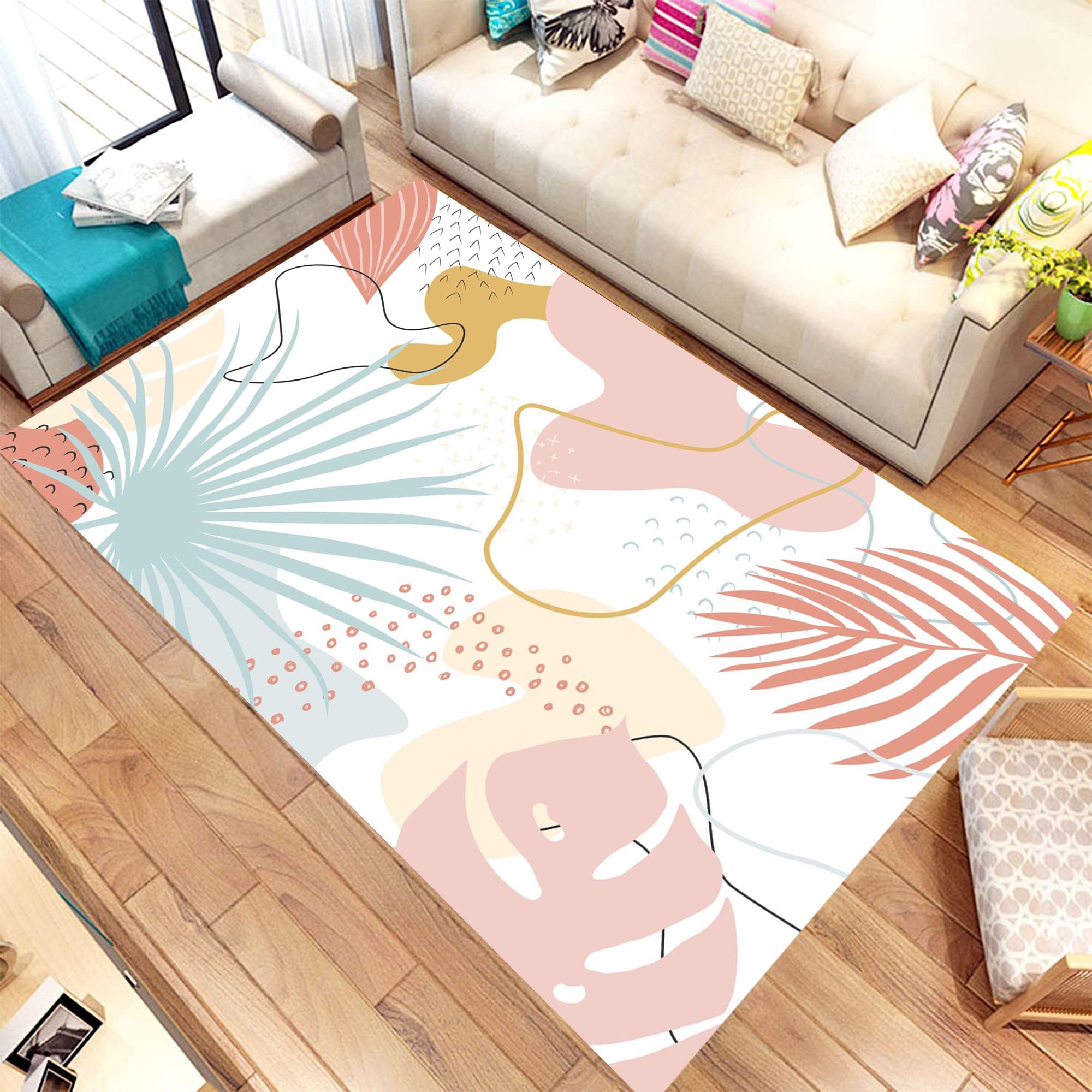 Modern Abstract Area Rug 70”x110” (180x280cm) - Non-Slip Soft Living Room Carpet for Home Decor, Bedroom, Office - Stylish Geometric Design Floor Mat