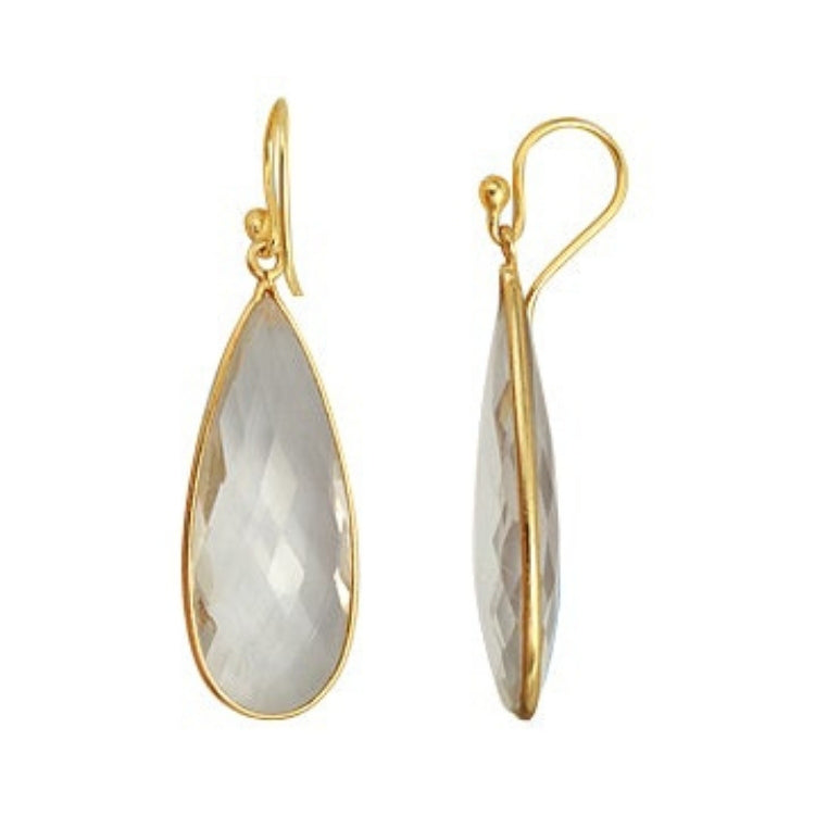 14K Gold Plated Sterling Silver Teardrop Earrings with Clear Quartz Gemstone - 16x37mm Dangle Drop Earrings for Women, Perfect for Weddings, Parties & Special Occasions