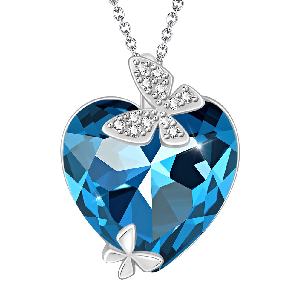 Hybedora Butterfly Heart Necklace with October Birthstone - Rose Crystal Heart Pendant Jewelry Gift for Women & Girls | Elegant Birthday, Anniversary & Valentine's Day Present