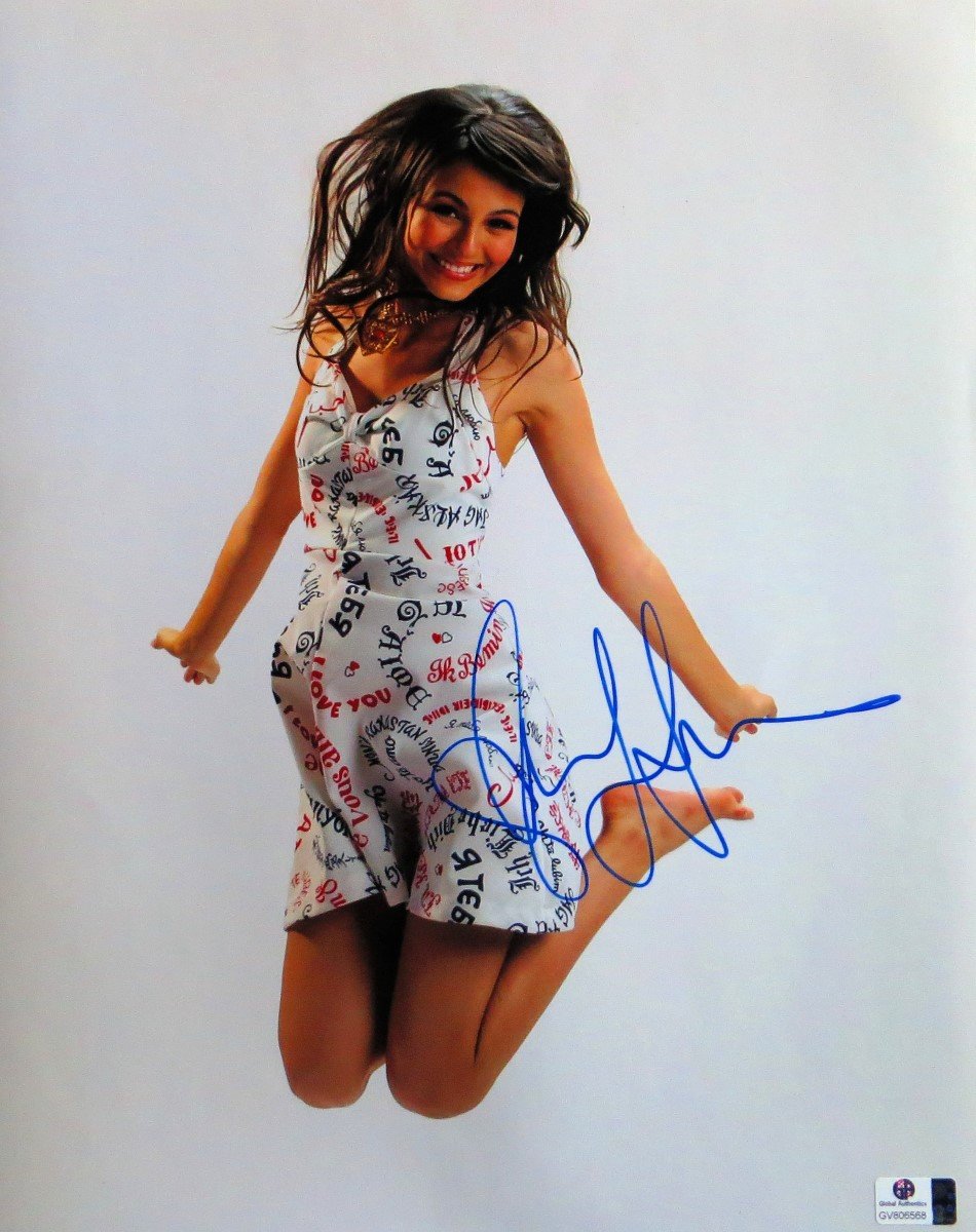 Victoria Justice Signed Autographed 11x14 Photo - Cute & Sexy Dress Jumping Pose - Limited Edition Collectible GV806568 - Perfect for Fans, Memorabilia Collectors & Home Decor