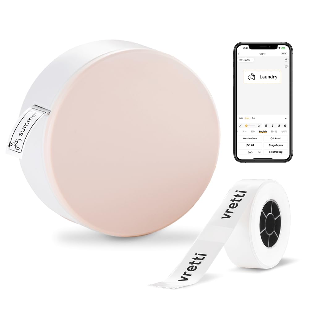 Vretti HP3 Portable Thermal Label Printer with Tape - Bluetooth Wireless Mini Label Maker for Home, Office, Storage & Organization | Perfect for Shipping Labels, Pantry Organization & File Labeling