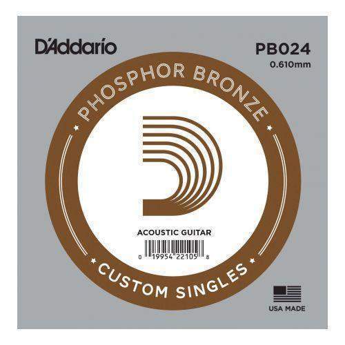 D'Addario Phosphor Bronze Acoustic Guitar Strings Single .024 Gauge - Perfect for Folk, Country & Fingerstyle Playing