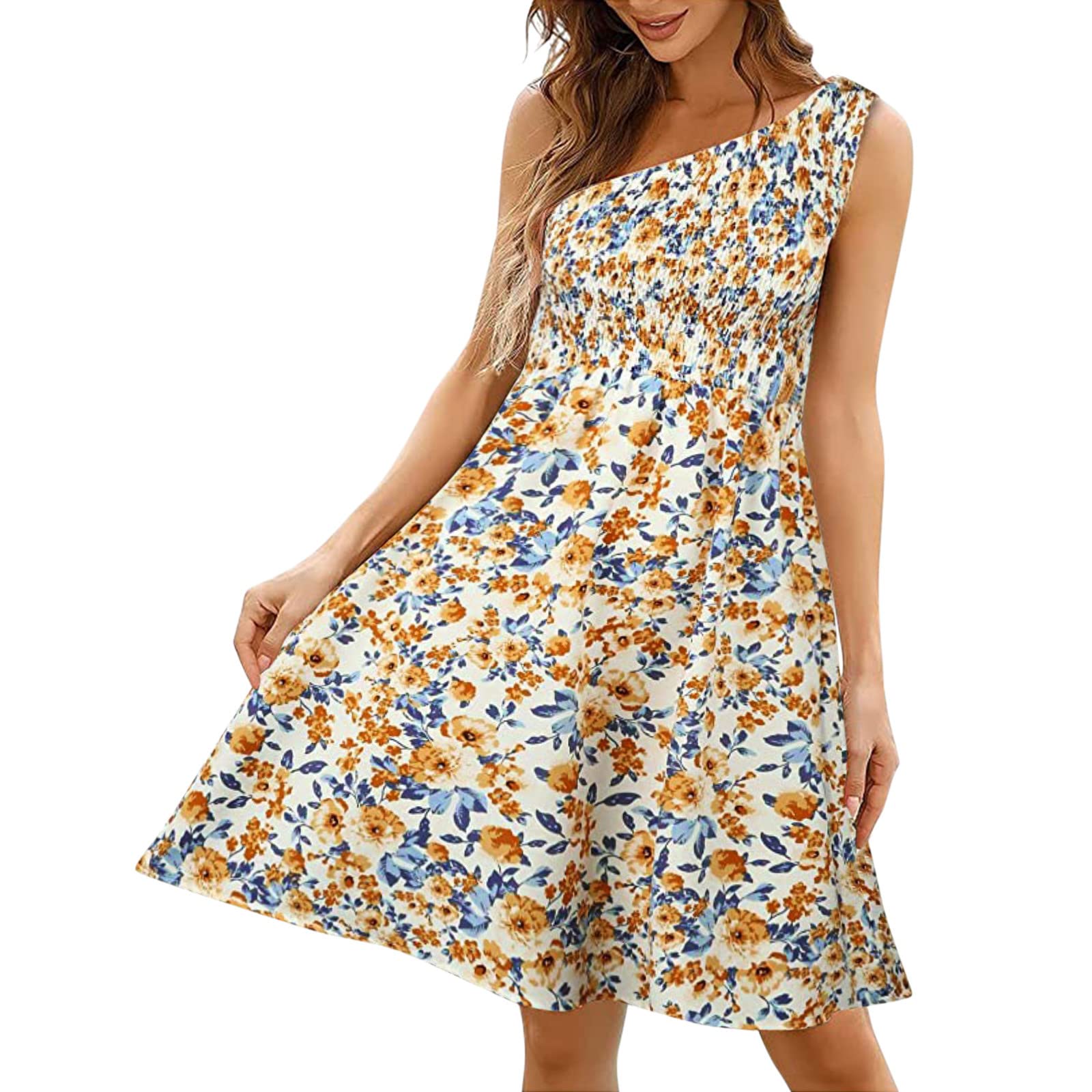 Sexy Black One Shoulder Summer Dress for Women - Flowy Graphic Printed Sundress - Perfect for Beach Parties, Vacations & Halloween Outfits