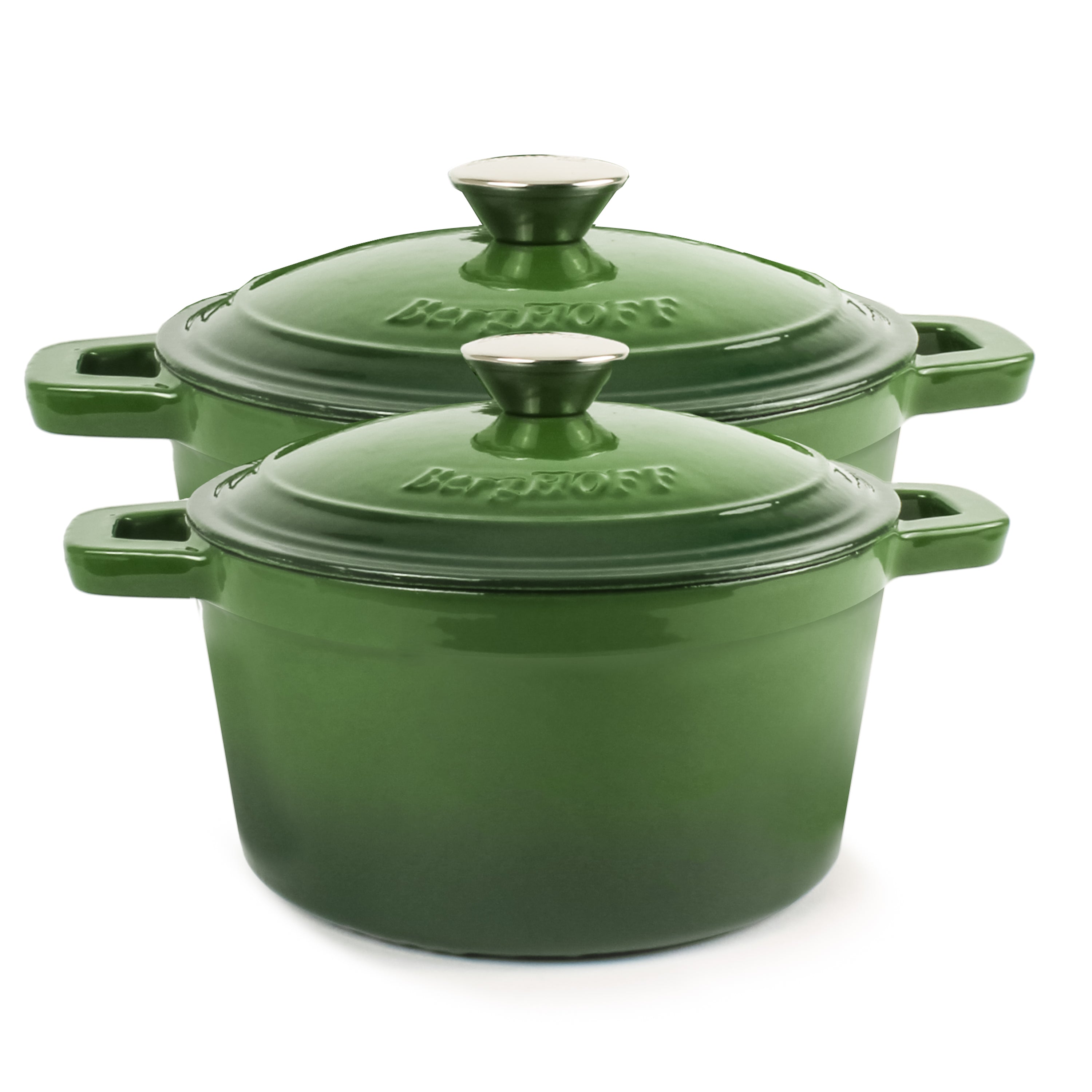 BergHOFF Neo 4-Piece Cast Iron Cookware Set - 3 Quart & 7 Quart Dutch Oven with Lid - Premium Green Enameled Cookware for Stovetop, Oven & Camping - Perfect for Soups, Stews & Braising