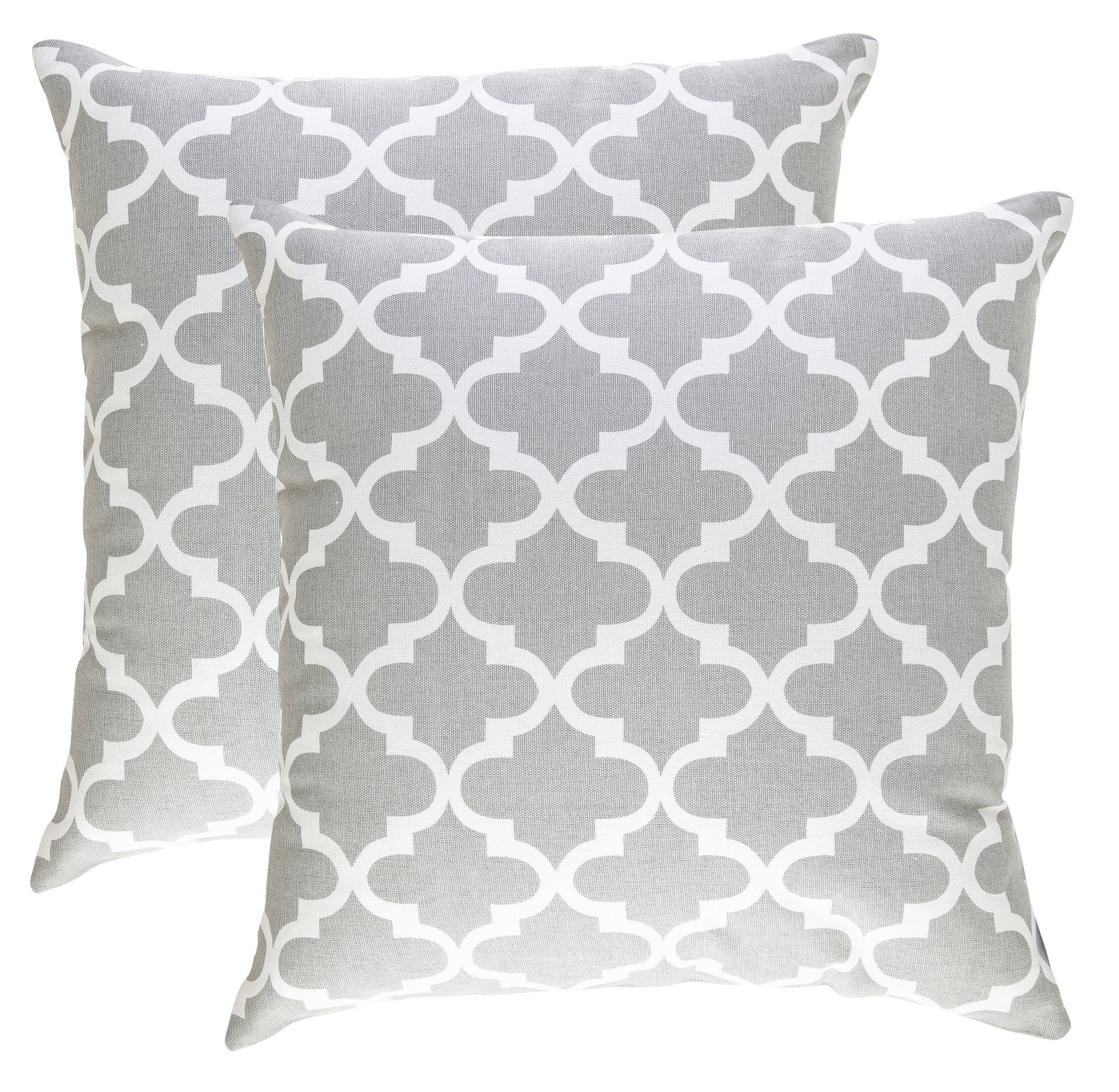 TreeWool 2-Pack Decorative Throw Pillow Covers - 100% Cotton Canvas Trellis Design for Sofa, Couch, Bedroom - 20x20 Inches Silver Gray - Perfect for Living Room Decor & Home Accents
