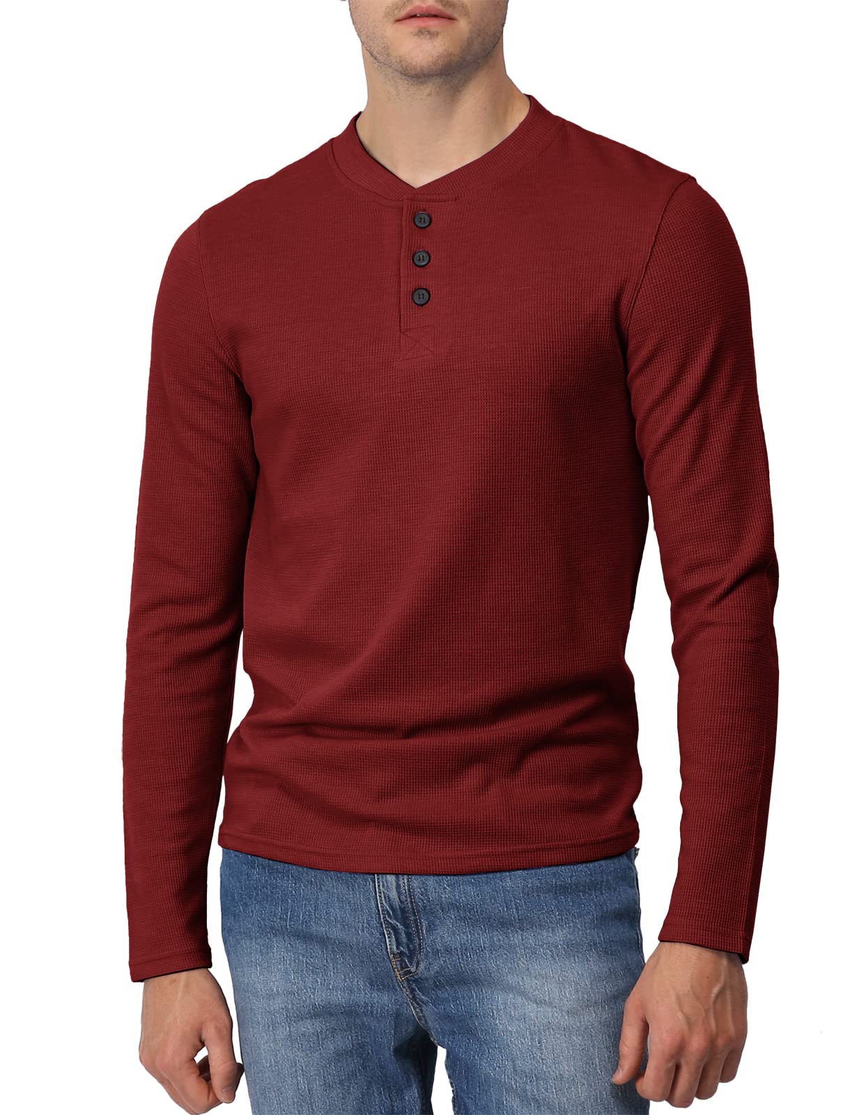 Men's Slim Fit Henley Shirt - Long Sleeve Cotton Waffle Knit Top for Casual Wear | Lightweight Breathable Shirt for Everyday Outfits, Date Nights & Weekend Getaways