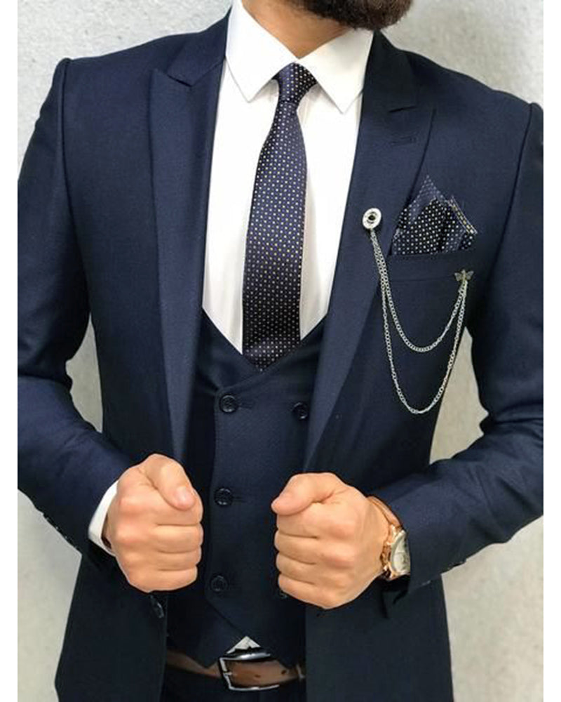 Classic Navy Groomsmen Wedding Suit 3-Piece Set - Tuxedo Jacket, Pants & Vest CB6688 | Formal Attire for Weddings, Prom & Special Occasions
