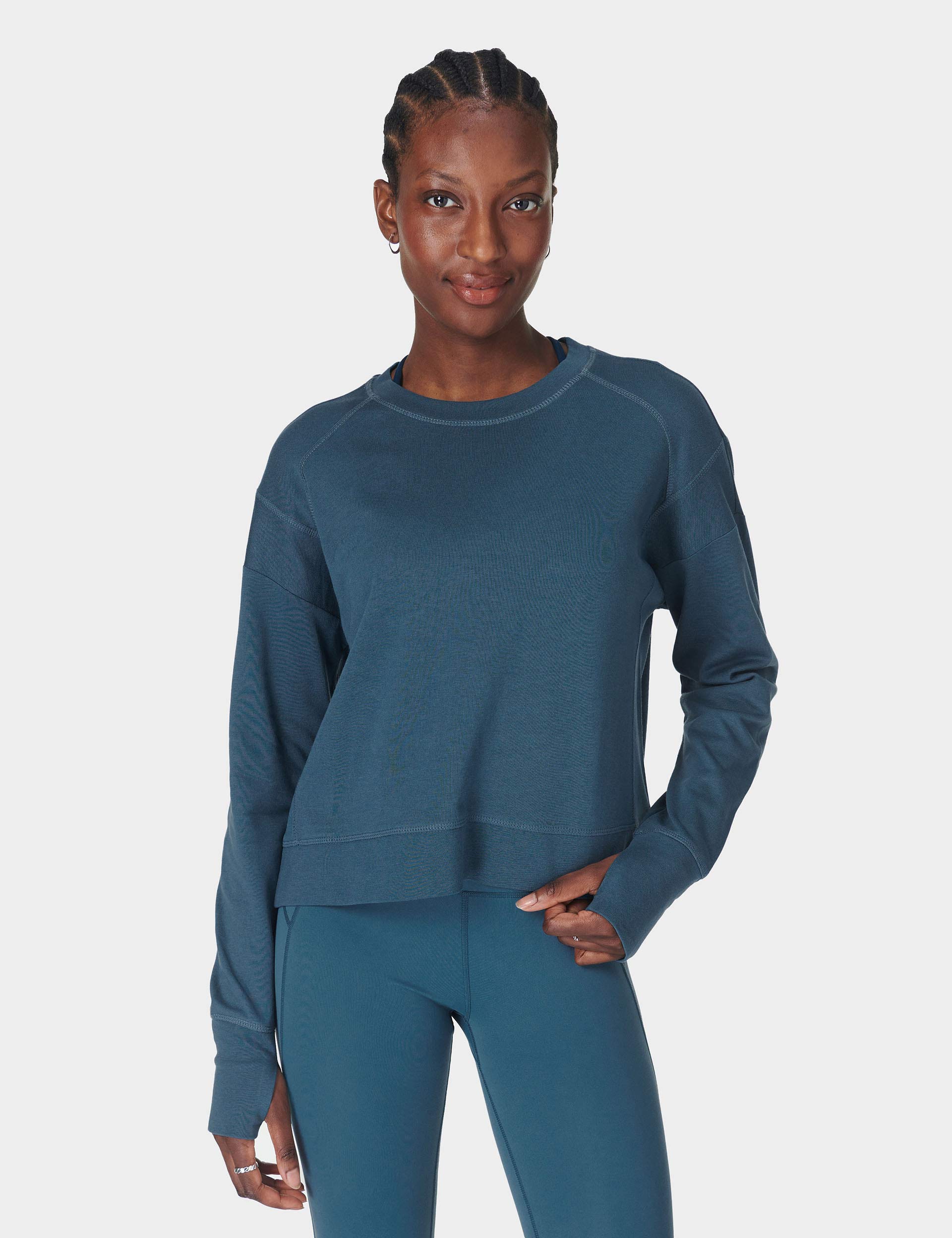 After Class Crop Sweatshirt for Women - Soft Comfortable Oversized Pullover in Subdued Blue | Perfect for Casual Wear, Lounge, and Street Style Fashion