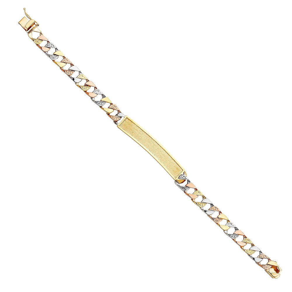 14K Tri-Color Gold Cuban Link ID Bracelet for Men & Women - 8.5