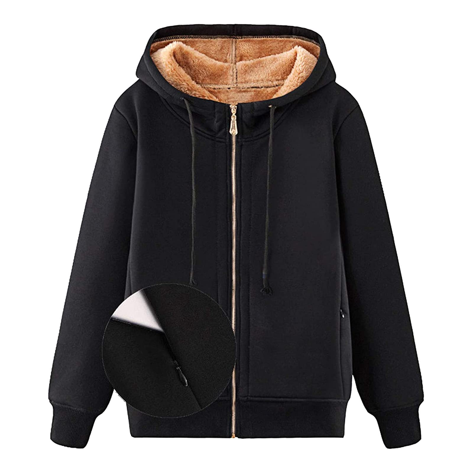 Women's Thick Fleece Hoodie Sweatshirt - Winter Fleece Lined Velvet Zip Up Jacket with O-Neck & Long Length - Cozy Outerwear for Cold Weather, Outdoor Activities & Casual Wear
