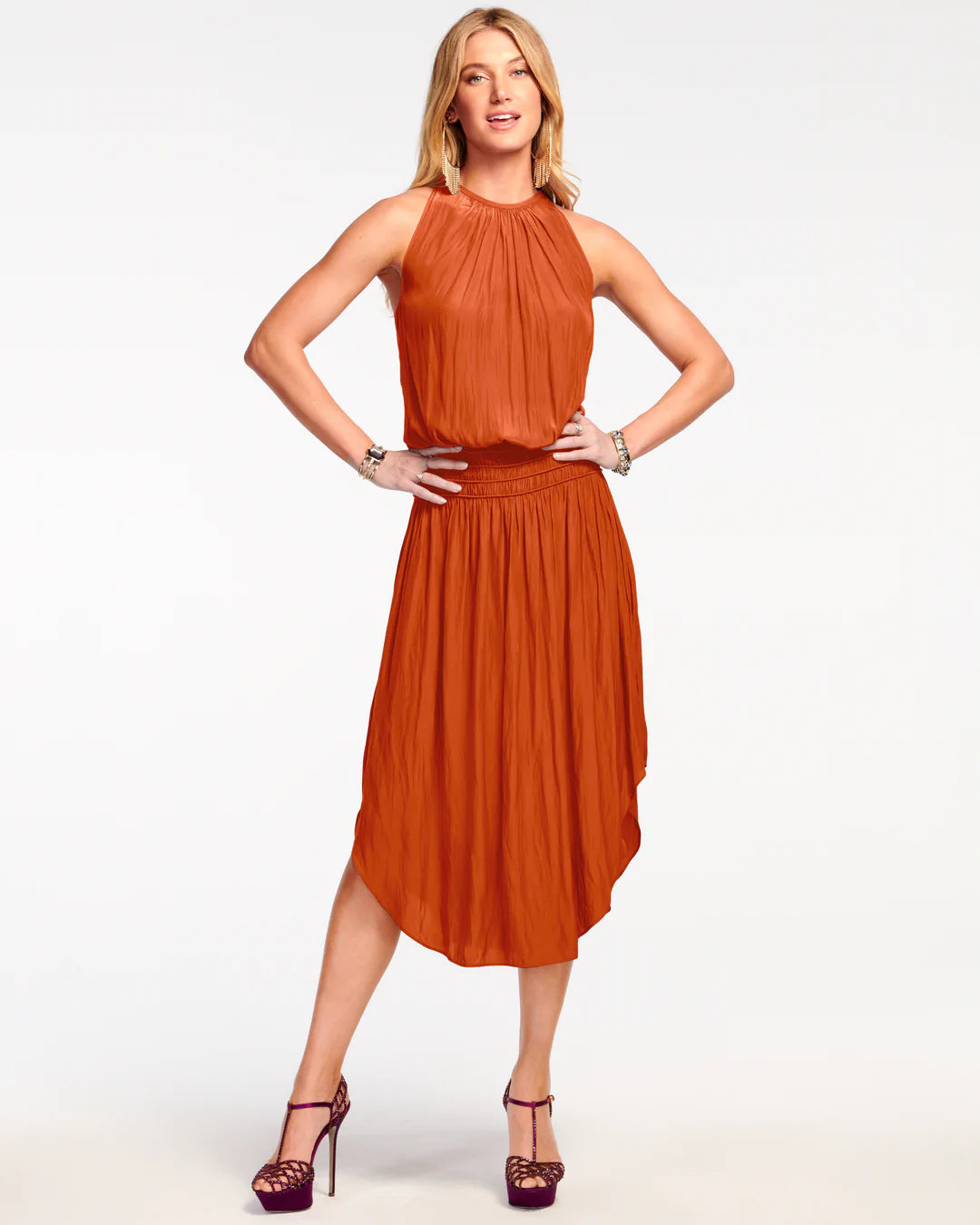 Audrey Midi Dress in Cinnamon - Elegant Flowy Vintage Style Dress for Women | Perfect for Weddings, Parties & Special Occasions