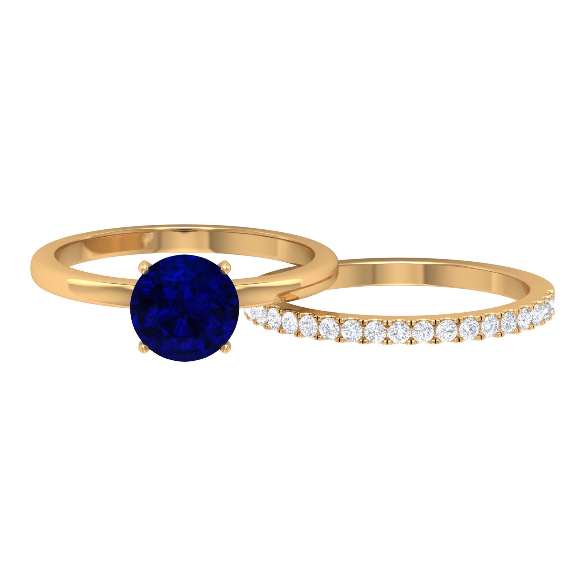 2.5 CT Blue Sapphire and Moissanite Wedding Ring Set in 14K Solid Gold - Elegant Solitaire Engagement Ring with Matching Moissanite Band, Perfect for Bridal Jewelry, Proposals, Anniversaries & Special Occasions