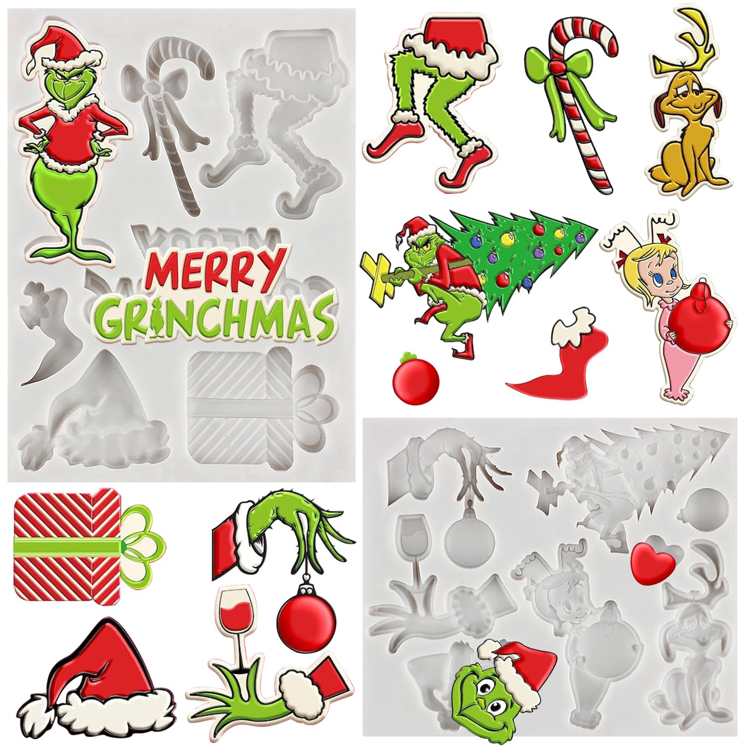 Funny Cartoon Character Silicone Fondant Molds Set of 2 - Christmas Tree & Holiday Cake Decorating Tools for Cupcake Toppers, Polymer Clay, and Gum Paste - Perfect for DIY Christmas Cookies, Holiday Baking, and Festive Party Desserts