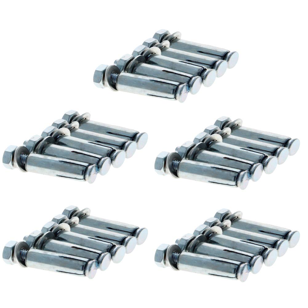 M8x60mm Zinc Plated Steel Expansion Bolts with Nuts - 25pcs for Fence & AC Installation