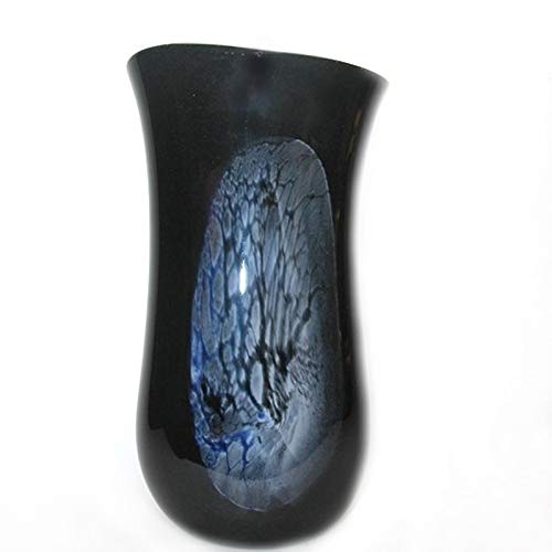 European Art Glass Gabrielle Vase - Elegant Black with Blue & Opal Accents - Perfect for Home Decor, Wedding Centerpieces & Luxury Gift Giving