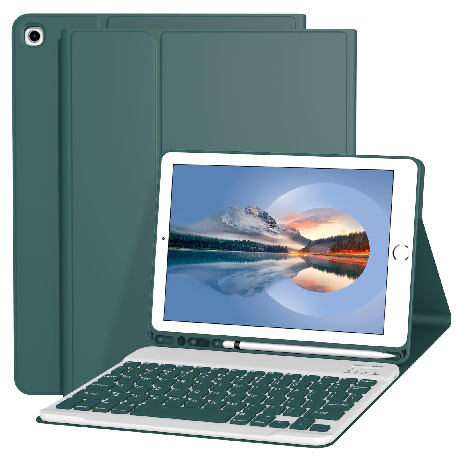 Magnetic Detachable Wireless Keyboard Case for iPad 9th/8th/7th Generation 10.2 Inch - Compatible with iPad 10.2 2021/2020/2019 | 3-System Support, Flip Stand & Pencil Holder | Dark Green | Perfect for Work, Study & Travel