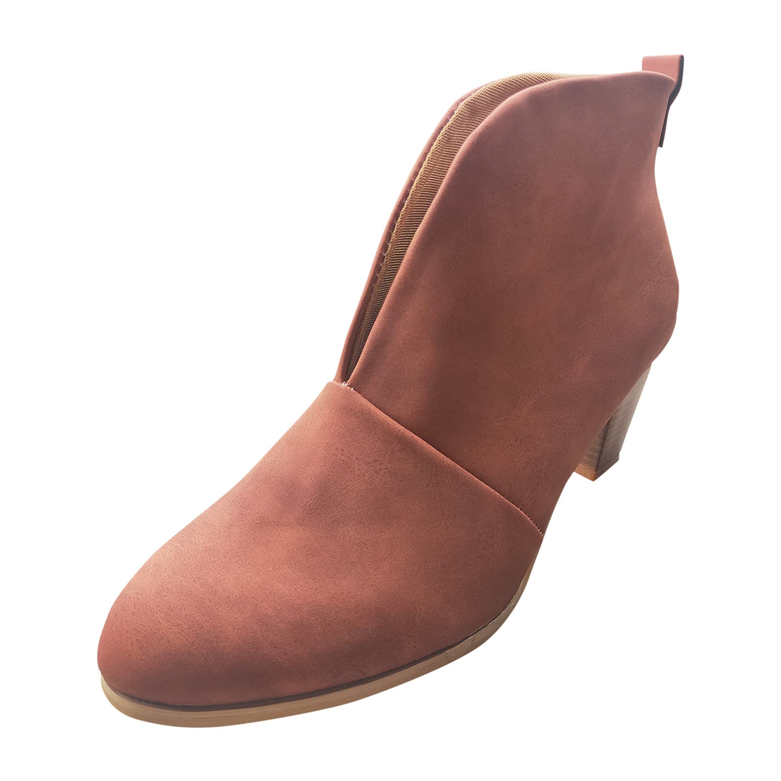 Women's Fashion Leather Stacked Heel Ankle Booties - Western Style Short Heel Boots for Casual Outfits & Night Out