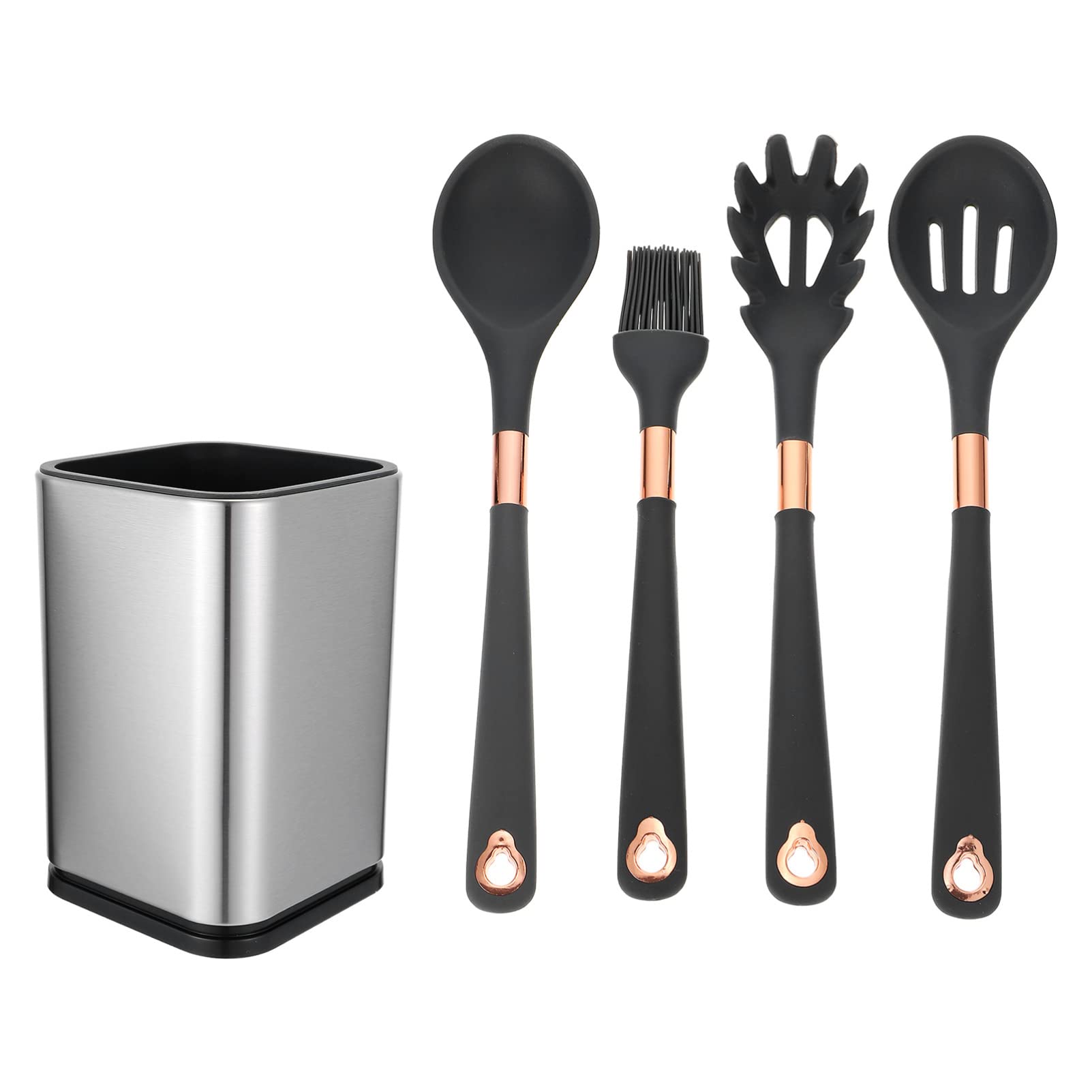GANAZONO 5-Piece Silicone Cooking Utensil Set - Non-Stick Heat Resistant Kitchen Tools with Oil Brush, Colander & Scoop - Dishwasher Safe for Easy Cleaning - Perfect for Baking, Frying & Meal Prep