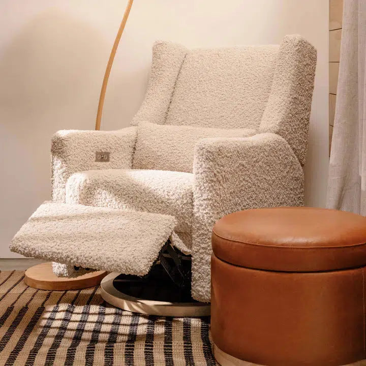 Babyletto Kiwi Electronic Glider Recliner Chair - Luxe Almond Teddy Loop Fabric with Light Wood Base - Nursery Gliding Rocker for Breastfeeding & Baby Comfort