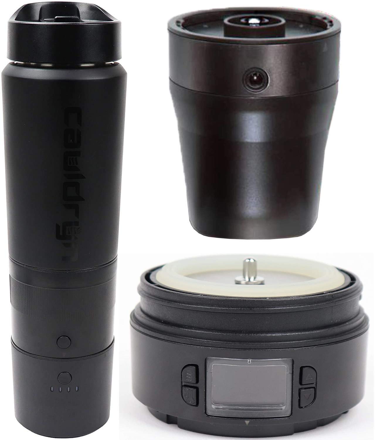 Cauldryn Blender Bottle Bundle - 16oz Vacuum Insulated Stainless Steel Bottle with Heating Element, 9500mAh Battery & LED Display | Portable Blender Base & DC Charger Included | Perfect for Smoothies, Protein Shakes & Hot Drinks On-The-Go