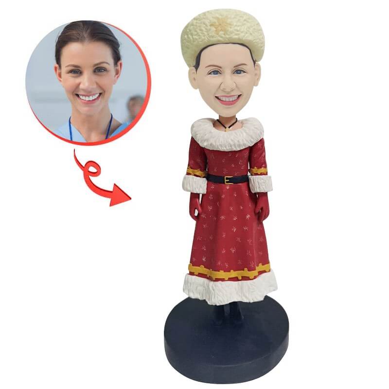 Custom Christmas Women Bobblehead - Personalized Holiday Gift for Wife, Mom, Daughter | Perfect for Christmas Decor, Office Desk, Party Favors