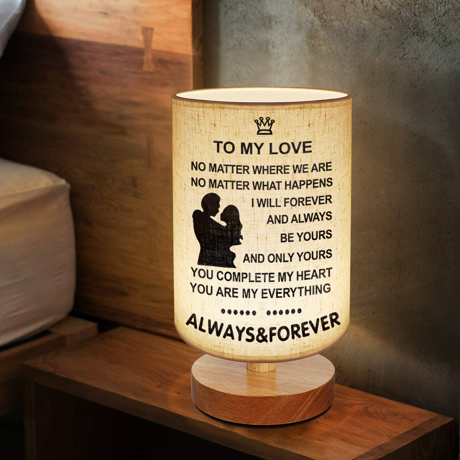 Personalized Engraved Table Lamp - Dimmable Bedside Nightstand Lamp with Fabric Shade, Perfect Night Light for Bedroom, Living Room & Office - Ideal Anniversary & Birthday Gift for Her/Him - Romantic Home Decor & Thoughtful Present for Valentine's Day, Housewarming, Wedding