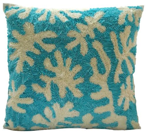 Premium Aquamarine Blue Coral Art Silk Decorative Euro Sham Pillow Cover - Elegant Home Decor for Bedroom, Living Room & Guest House
