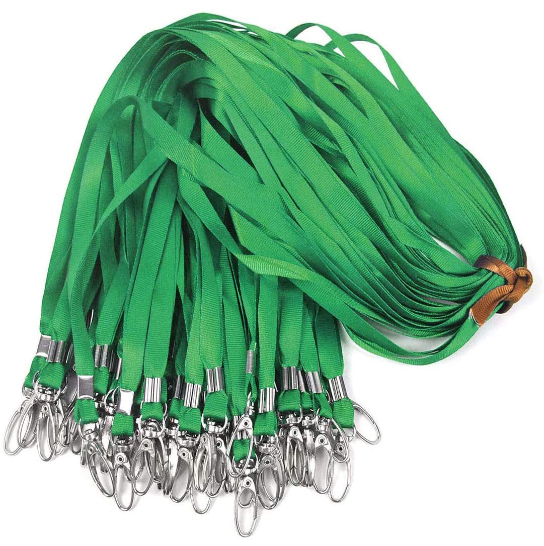 50Pcs Green Nylon Lanyards with Swivel Hooks - ID Badges & Keys Holder for Office & Events