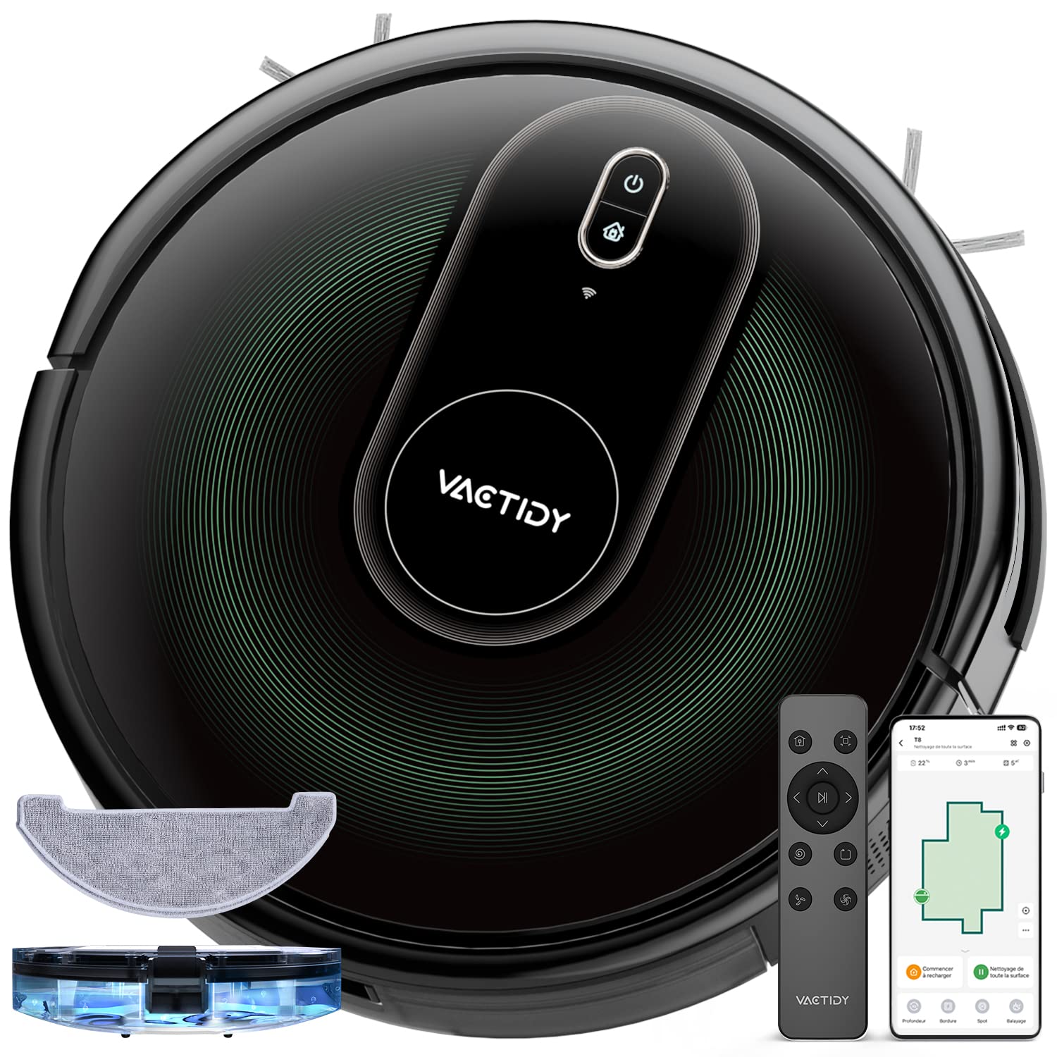 Vactidy Nimble T8 Robot Vacuum and Mop Combo with GyroNav Navigation, WiFi/Siri/Alexa Control, Ultra Slim Design, Self-Charging - Perfect for Hard Floors, Carpets, Pet Hair - Ideal for Home, Office, and Pet Owners