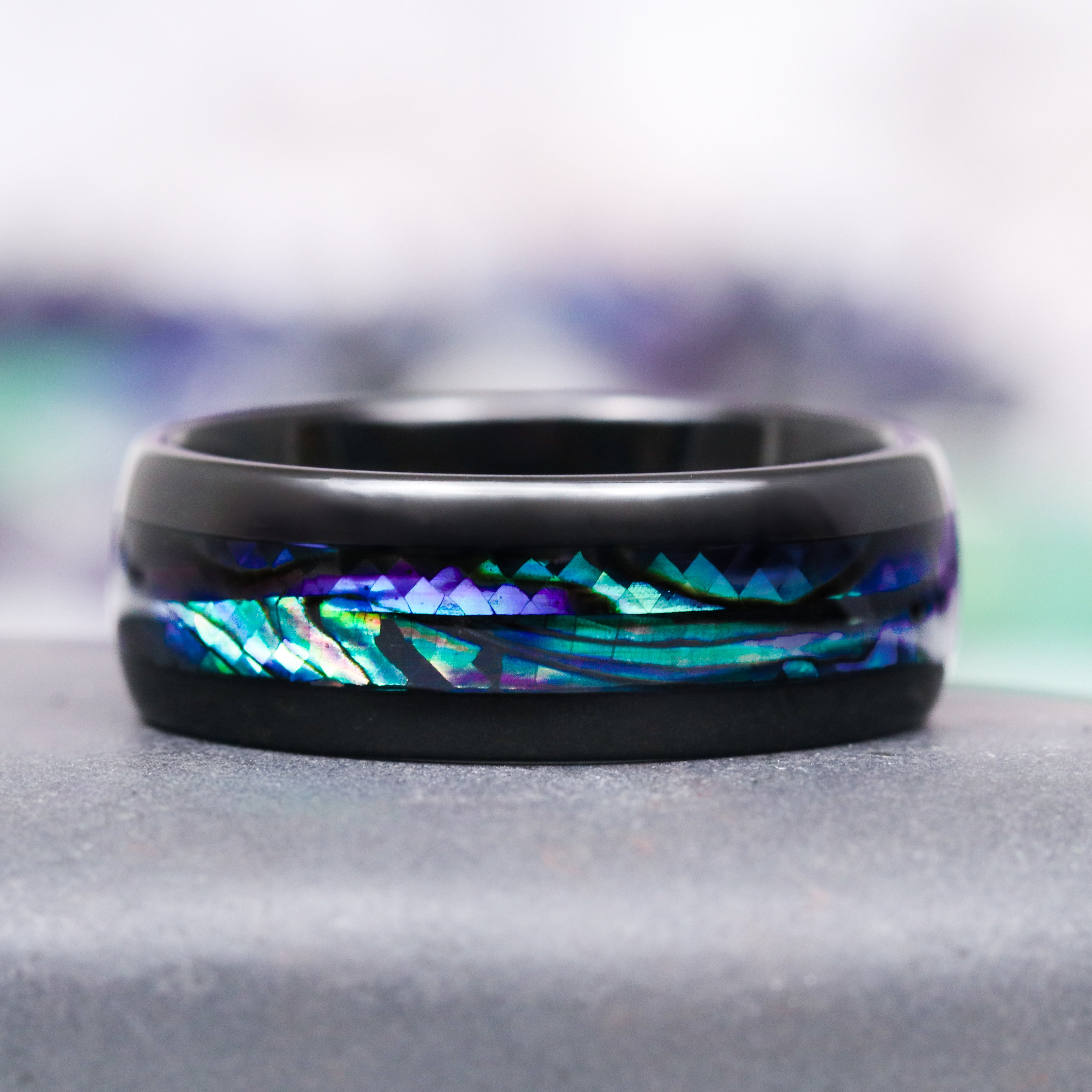 Black Tungsten Wedding Band with Abalone Shell Inlay - 8MM Width - Durable & Stylish Men's Ring for Weddings, Anniversaries & Special Occasions