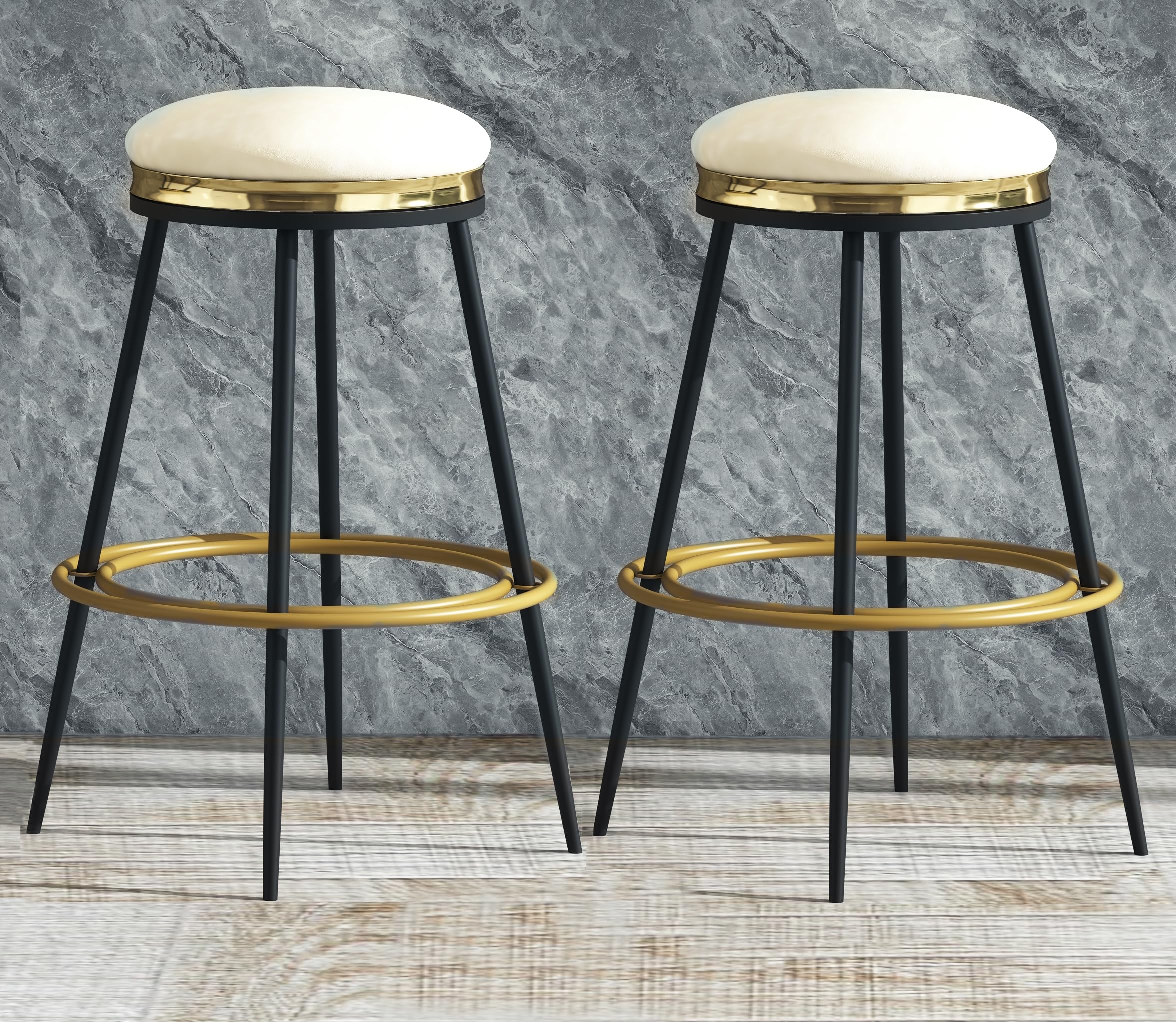 O&K FURNITURE Set of 2 Modern Velvet Swivel Bar Stools with Footrest - 24
