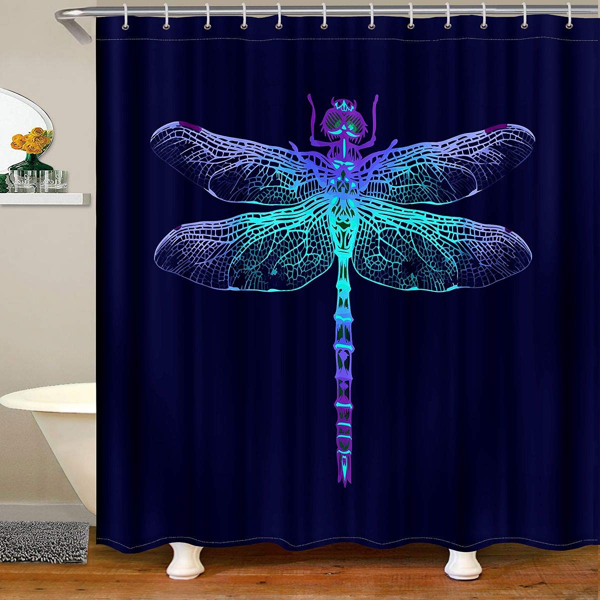 Feelyou Dragonfly Shower Curtain Set - Waterproof Animal Print Bathroom Decor with Purple & Blue Dragonfly Pattern (72x84 inches) for Kids & Adults - Perfect for Bathroom, Dorm, or Guest Room Decor