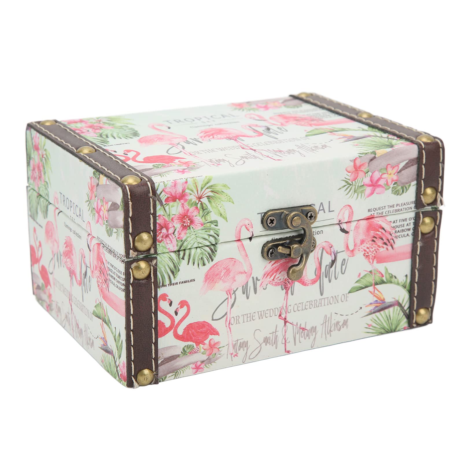 Wooden Sazao Jewelry Box with Flamingo Print - Large Capacity Jewelry Storage Organizer for Necklaces, Rings & Bracelets - Elegant Home Decor for Bedroom, Living Room & Office