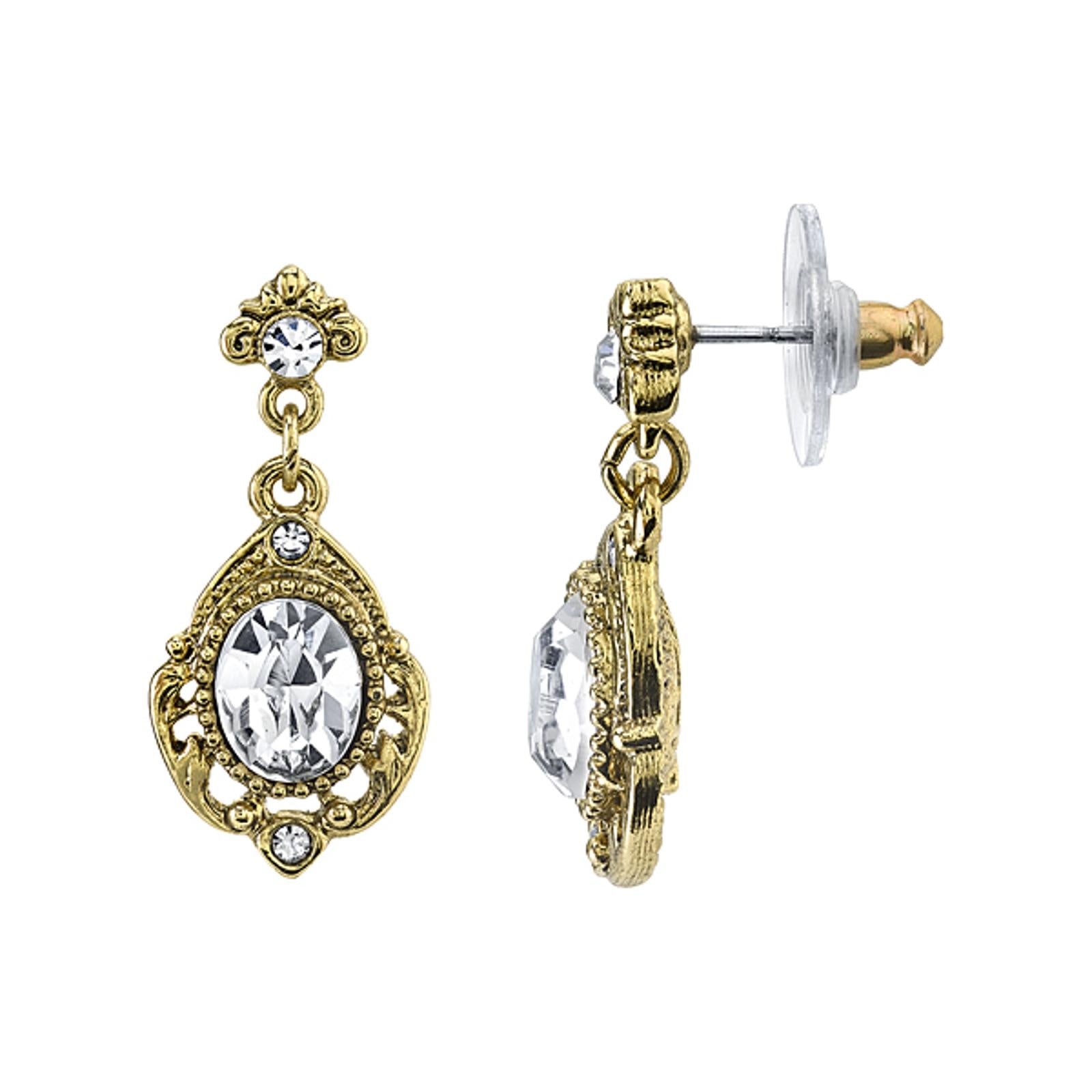 1928 Jewelry Golden Glitz Oval Crystal Drop Earrings - Elegant Dangle Earrings for Women, Vintage Style Cubic Zirconia Bridal Jewelry, Perfect for Weddings, Parties & Special Occasions